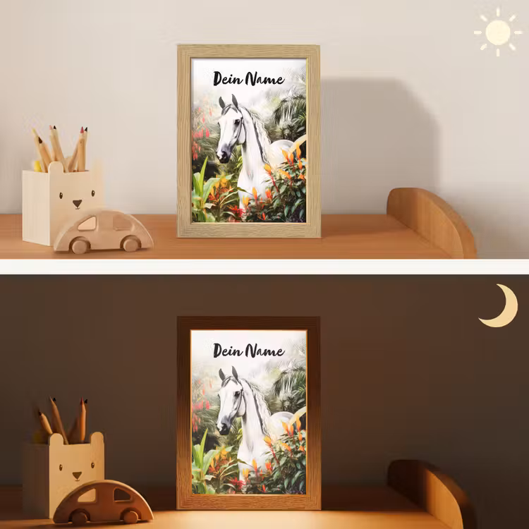 Paard - Wit - Bos - Bloemen - Planten Light Box met kabel (Kinderlampje) klein -sfeer3_kind