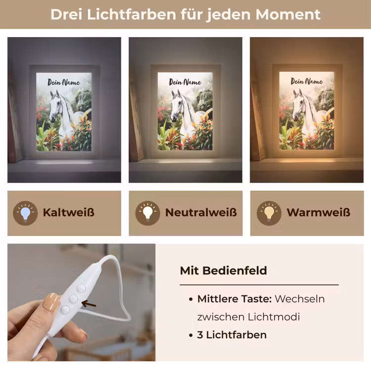 Paard - Wit - Bos - Bloemen - Planten Light Box met kabel (Kinderlampje) klein -USP_lichtkleurDE
