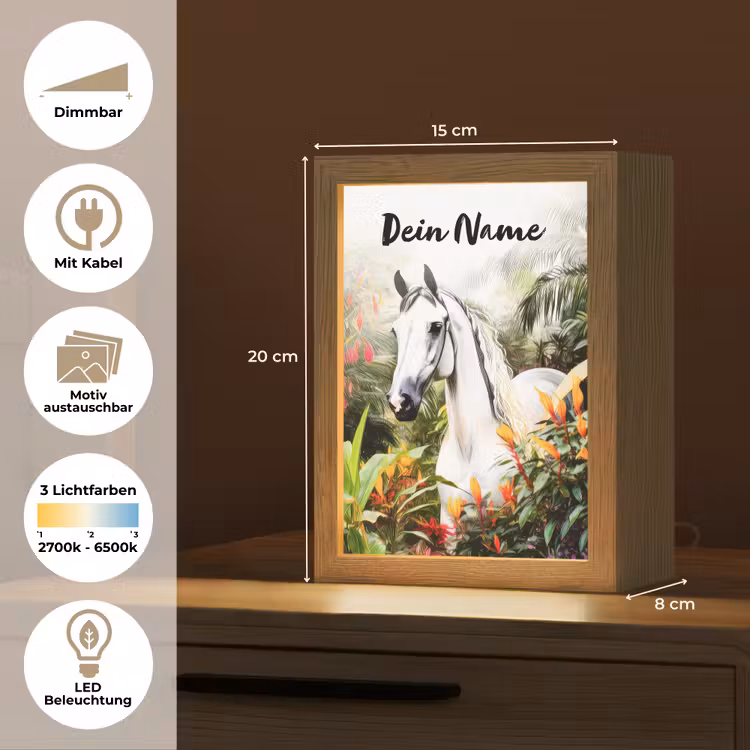 Paard - Wit - Bos - Bloemen - Planten Light Box met kabel (Kinderlampje) klein -USP_websiteoverzichtDE