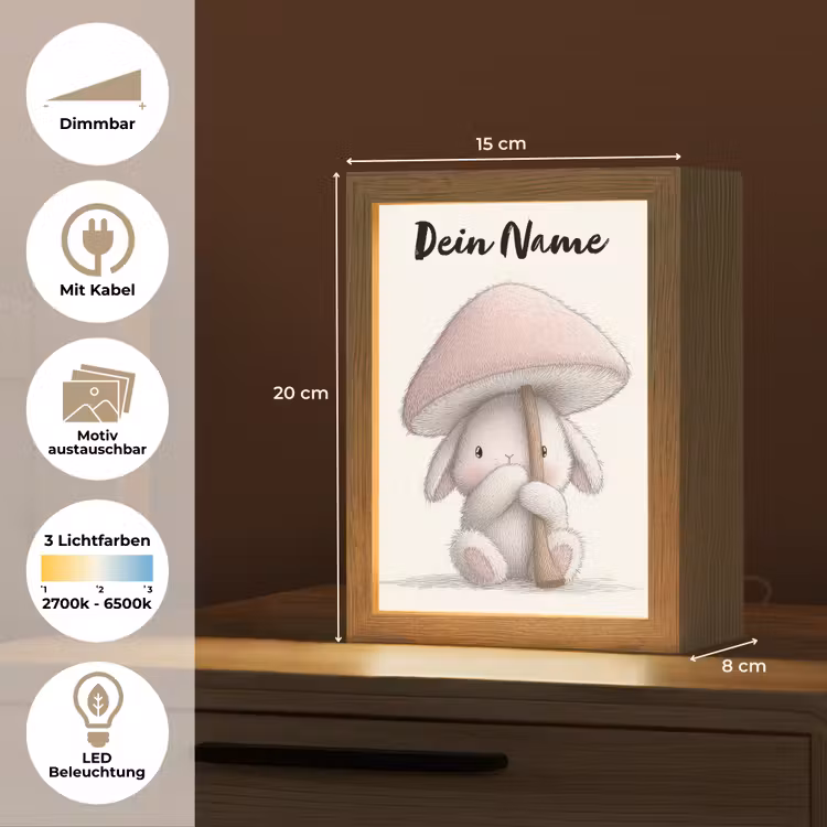 Paddenstoel - Konijn - Roze Light Box met kabel (Kinderlampje) klein -USP_websiteoverzichtDE