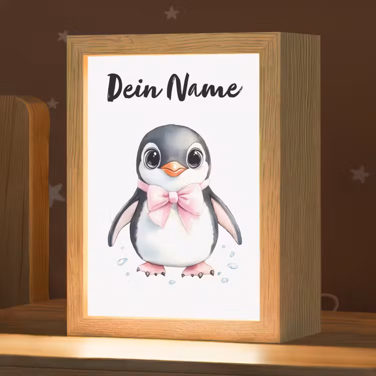 Pinguïn - Strikje - Roze - Dier Light Box met kabel (Kinderlampje) klein -zzz_3d_website