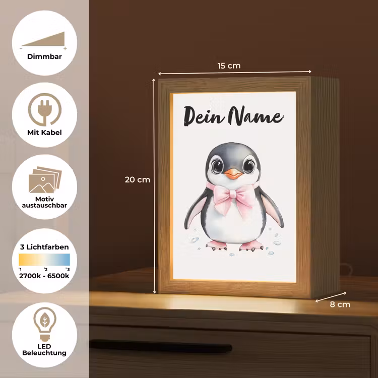 Pinguïn - Strikje - Roze - Dier Light Box met kabel (Kinderlampje) klein -USP_websiteoverzichtDE