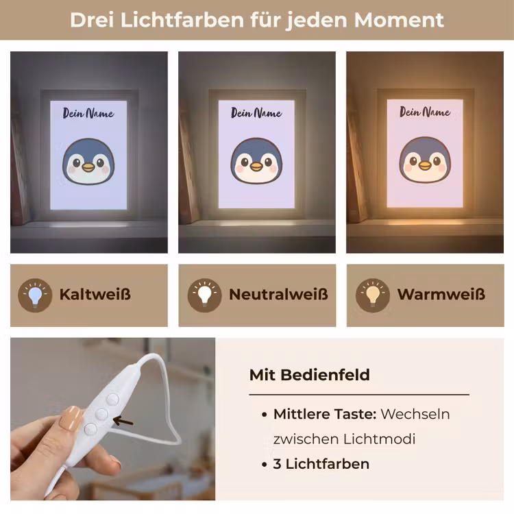 Pinguïn - Paars - Minimalistisch - Blosjes Light Box met kabel (Kinderlampje) klein -USP_lichtkleurDE