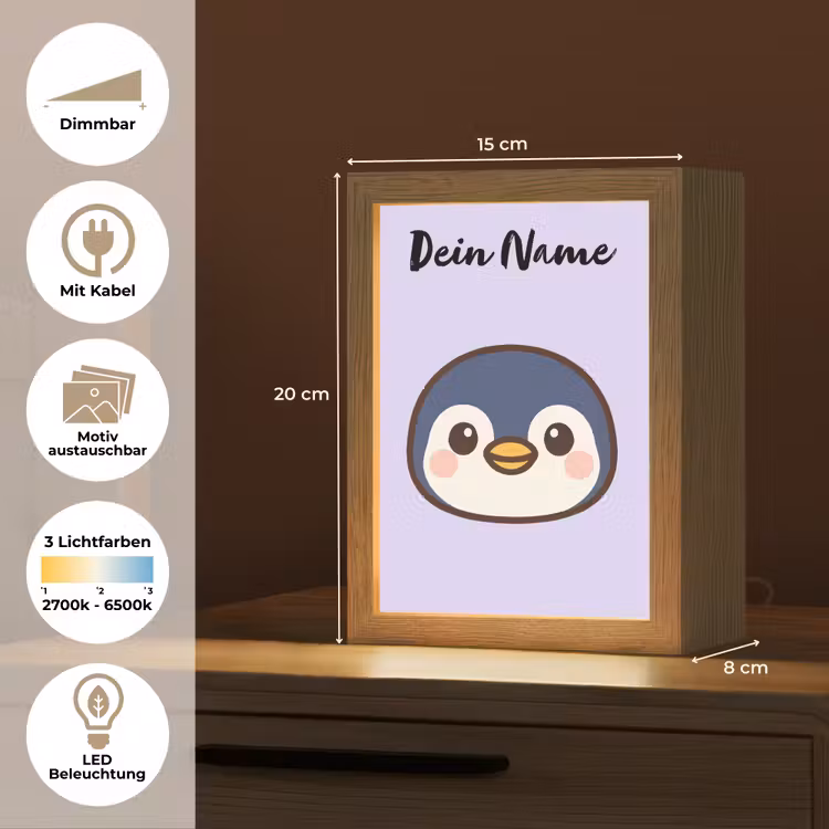 Pinguïn - Paars - Minimalistisch - Blosjes Light Box met kabel (Kinderlampje) klein -USP_websiteoverzichtDE