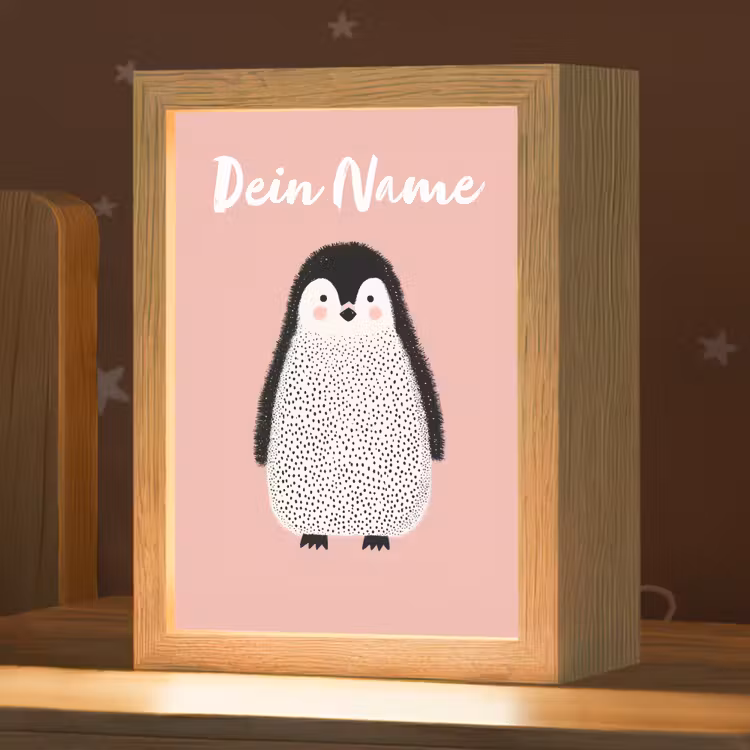 Pinguïn - Stippen - Minimalistisch - Roze Light Box met kabel (Kinderlampje) klein -zzz_3d_website