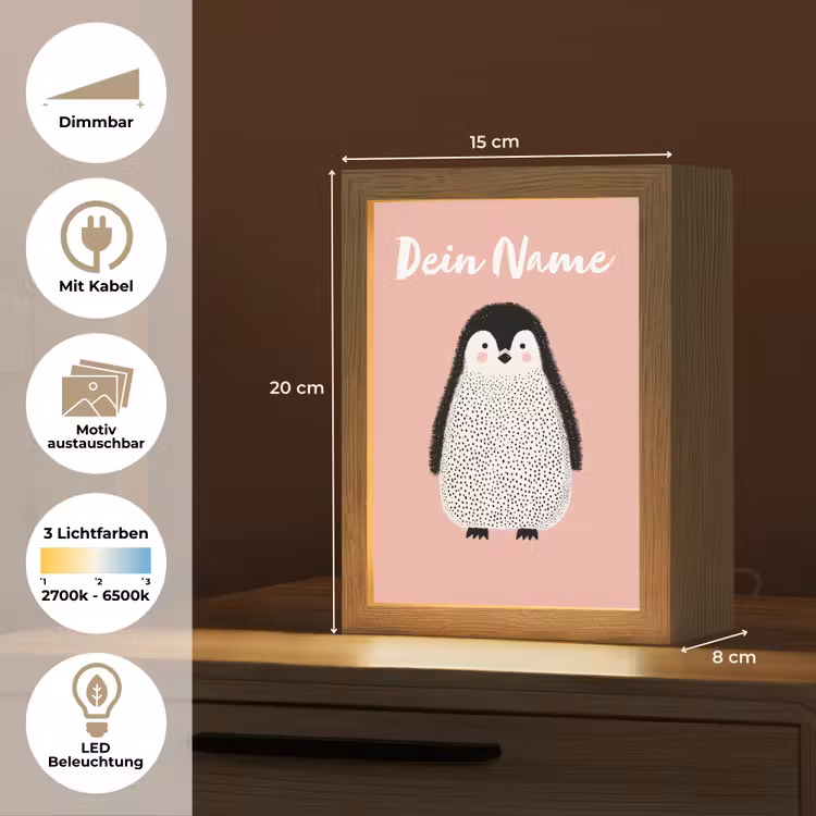 Pinguïn - Stippen - Minimalistisch - Roze Light Box met kabel (Kinderlampje) klein -USP_websiteoverzichtDE