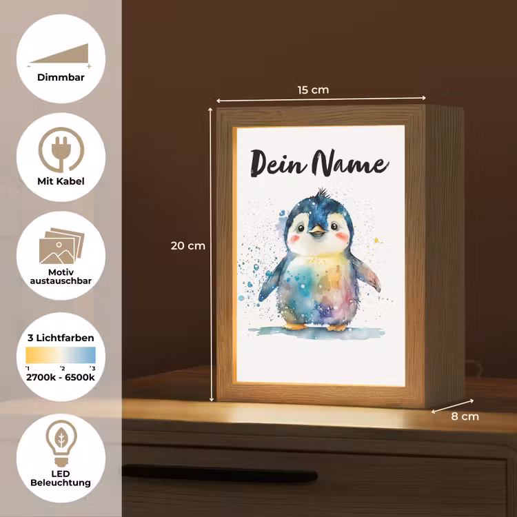 Pinguïn - Regenboog - Waterverf - Dieren - Kinderen Light Box met kabel (Kinderlampje) klein -USP_websiteoverzichtDE