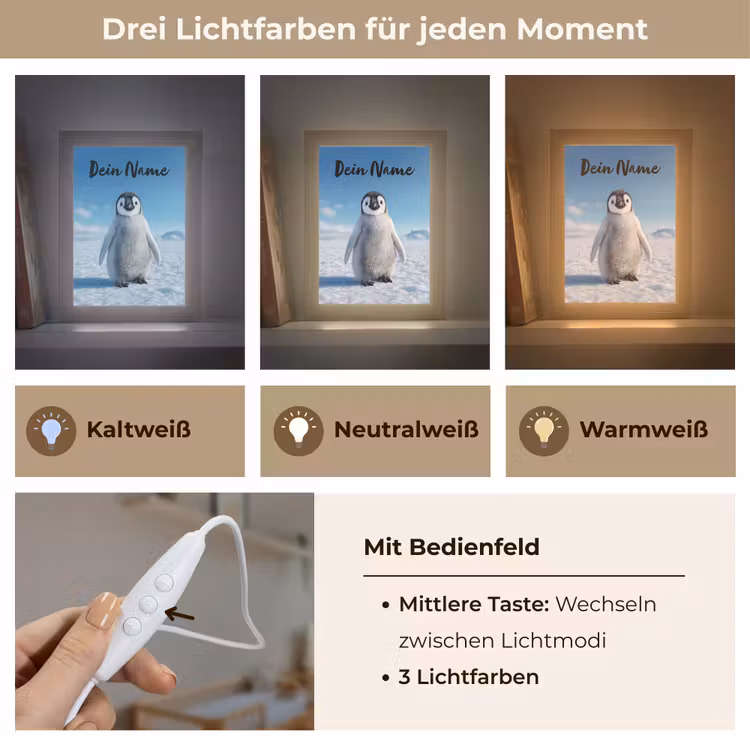 Pinguïn - Sneeuw - Landschap - Wit Light Box met kabel (Kinderlampje) klein -USP_lichtkleurDE