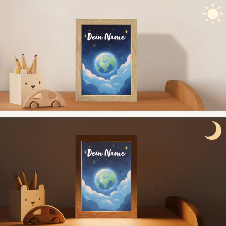 Planeet - Wolken - Sterren - Blauw Light Box met kabel (Kinderlampje) klein -sfeer3_kind