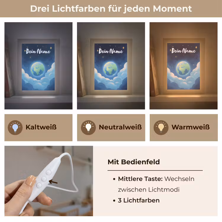 Planeet - Wolken - Sterren - Blauw Light Box met kabel (Kinderlampje) klein -USP_lichtkleurDE