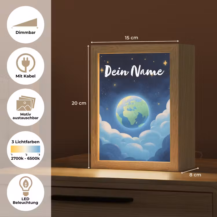 Planeet - Wolken - Sterren - Blauw Light Box met kabel (Kinderlampje) klein -USP_websiteoverzichtDE