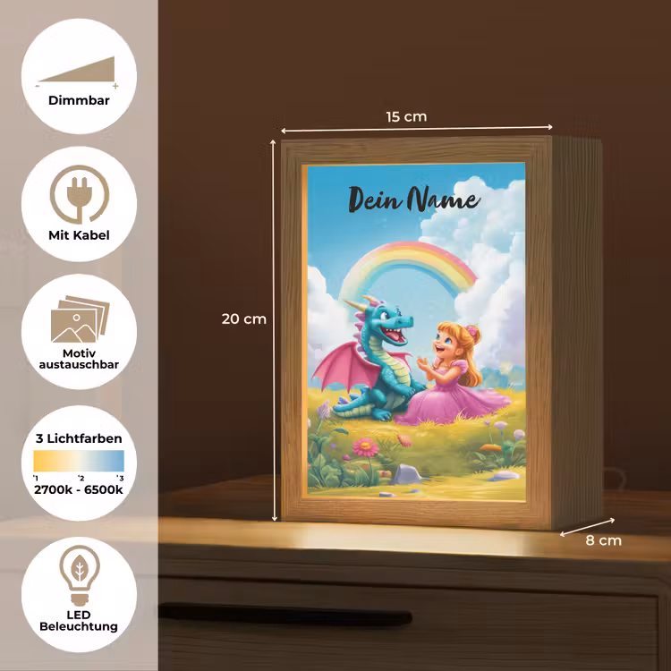 Prinses - Draak - Regenboog Light Box met kabel (Kinderlampje) klein -USP_websiteoverzichtDE