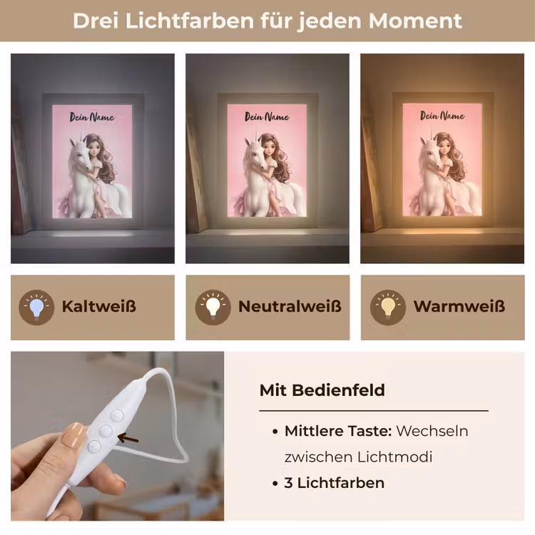 Prinses - Roze - Eenhoorn Light Box met kabel (Kinderlampje) klein -USP_lichtkleurDE