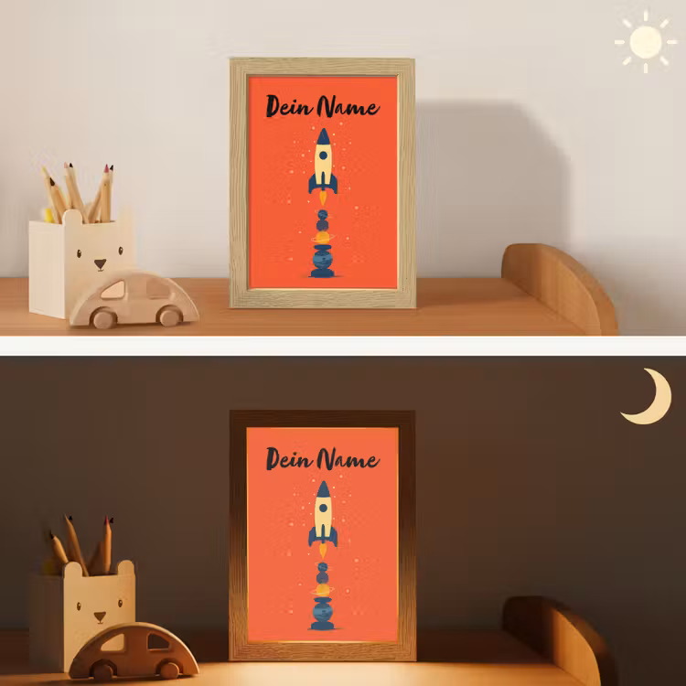 Raket - Planeten - Rood Light Box met kabel (Kinderlampje) klein -sfeer3_kind