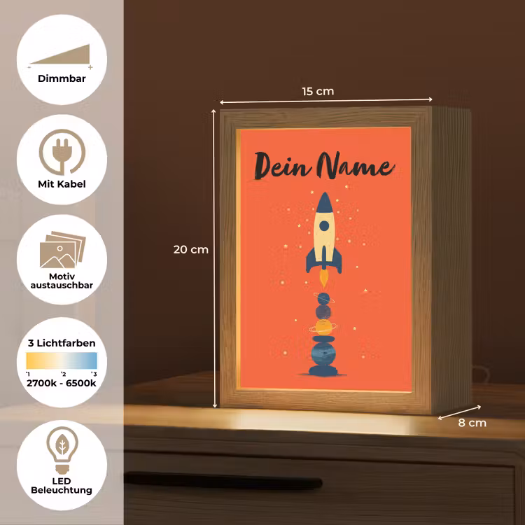 Raket - Planeten - Rood Light Box met kabel (Kinderlampje) klein -USP_websiteoverzichtDE