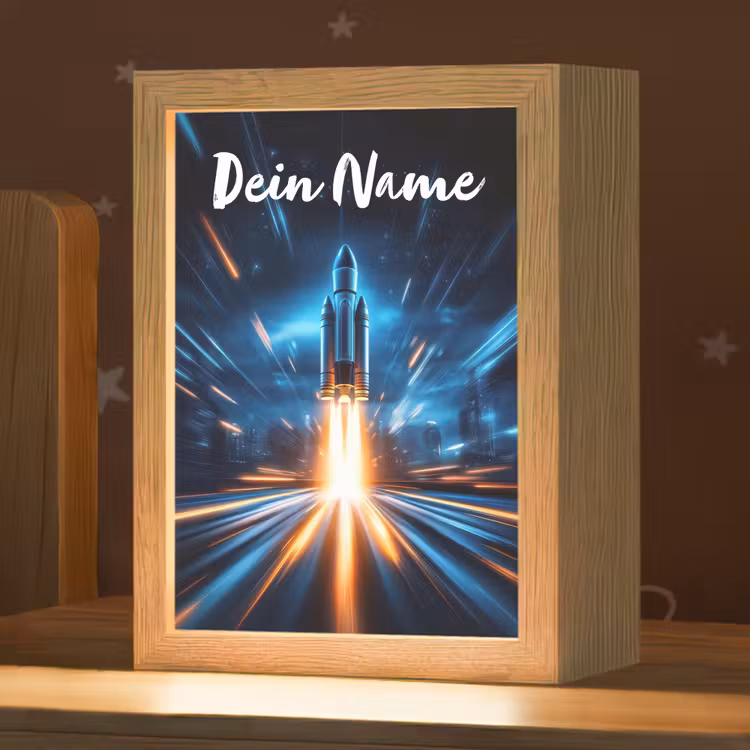 Raket - Ruimte - Blauw - Licht Light Box met kabel (Kinderlampje) klein -zzz_3d_website