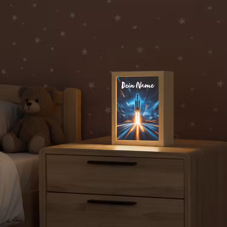 Raket - Ruimte - Blauw - Licht Light Box met kabel (Kinderlampje) klein -sfeer1_kind