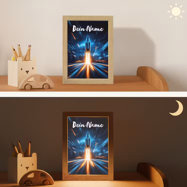 Raket - Ruimte - Blauw - Licht Light Box met kabel (Kinderlampje) klein -sfeer3_kind
