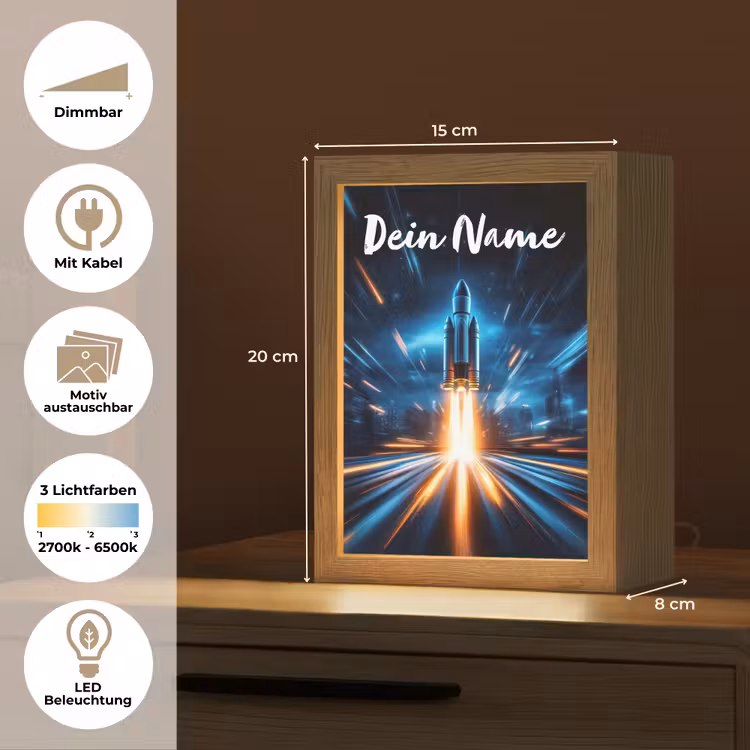 Raket - Ruimte - Blauw - Licht Light Box met kabel (Kinderlampje) klein -USP_websiteoverzichtDE