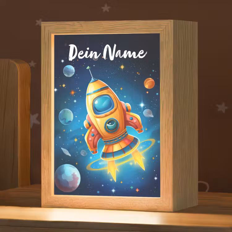 Raket - Ruimte - Planeten - Kinderen - Jongen Light Box met kabel (Kinderlampje) klein -zzz_3d_website