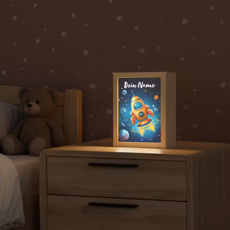 Raket - Ruimte - Planeten - Kinderen - Jongen Light Box met kabel (Kinderlampje) klein -sfeer1_kind