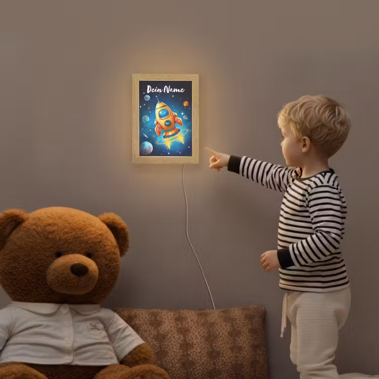 Raket - Ruimte - Planeten - Kinderen - Jongen Light Box met kabel (Kinderlampje) klein -sfeer4a_kind