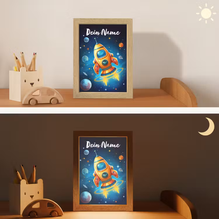 Raket - Ruimte - Planeten - Kinderen - Jongen Light Box met kabel (Kinderlampje) klein -sfeer3_kind