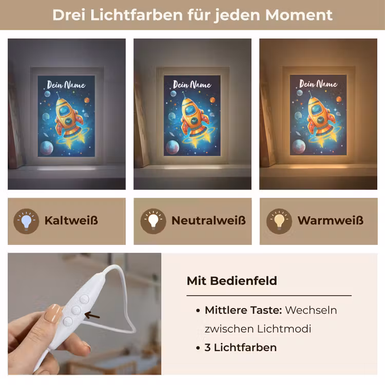 Raket - Ruimte - Planeten - Kinderen - Jongen Light Box met kabel (Kinderlampje) klein -USP_lichtkleurDE