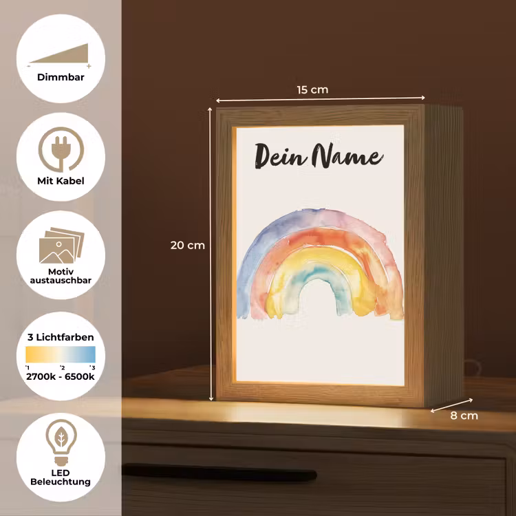 Regenboog - Watercolor - Kleurrijk Light Box met kabel (Kinderlampje) klein -USP_websiteoverzichtDE