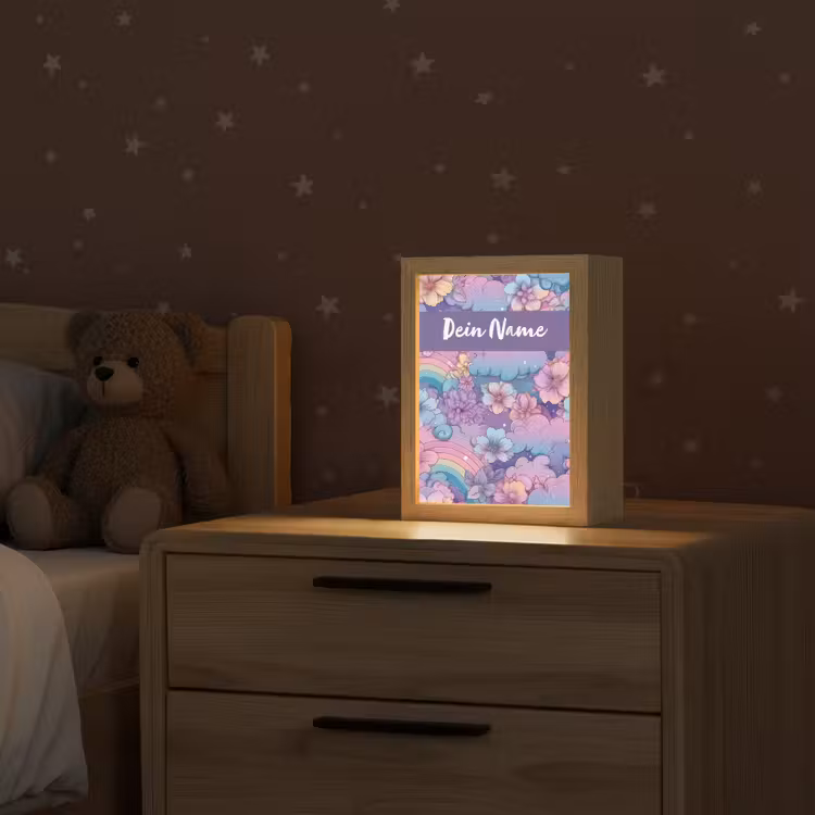 Regenbogen - Bloemen - Kleurrijk - Wolken Light Box met kabel (Kinderlampje) klein -sfeer1_kind