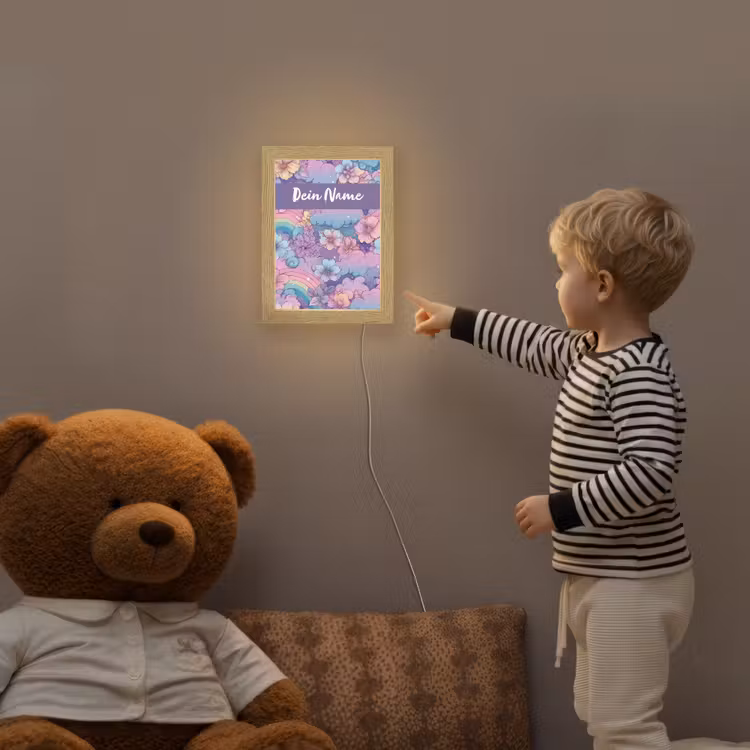 Regenbogen - Bloemen - Kleurrijk - Wolken Light Box met kabel (Kinderlampje) klein -sfeer4a_kind