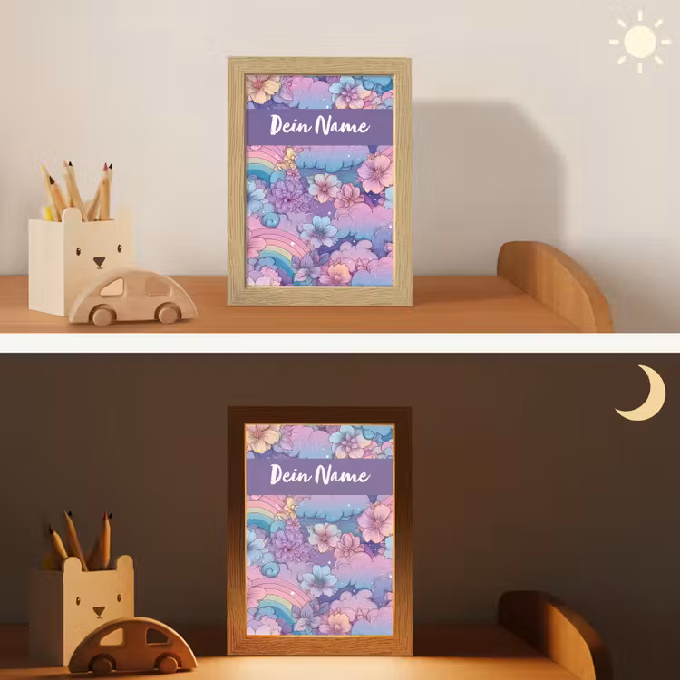 Regenbogen - Bloemen - Kleurrijk - Wolken Light Box met kabel (Kinderlampje) klein -sfeer3_kind