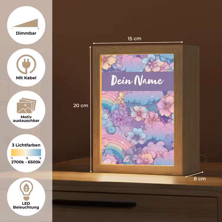 Regenbogen - Bloemen - Kleurrijk - Wolken Light Box met kabel (Kinderlampje) klein -USP_websiteoverzichtDE