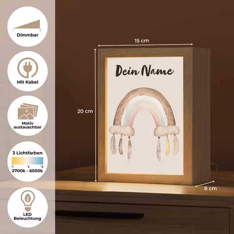 Regenboog - Bohemian - Boho - Pastel kleuren Light Box met kabel (Kinderlampje) klein -USP_websiteoverzichtDE
