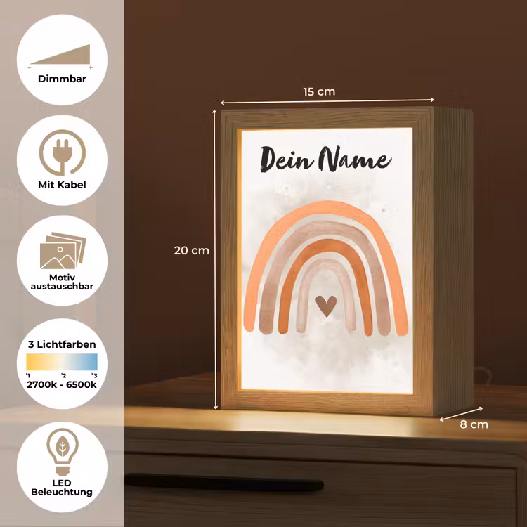 Regenboog - Roze - Pastel kleuren - Hartje Light Box met kabel (Kinderlampje) klein -USP_websiteoverzichtDE