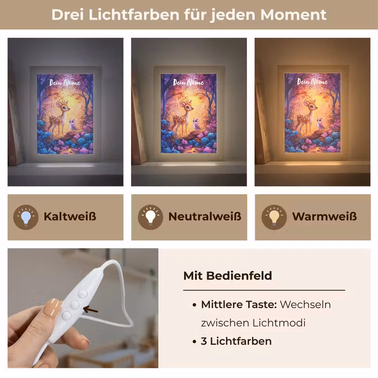 Hertje - Uil - Fantasie - Bos Light Box met kabel (Kinderlampje) klein -USP_lichtkleurDE