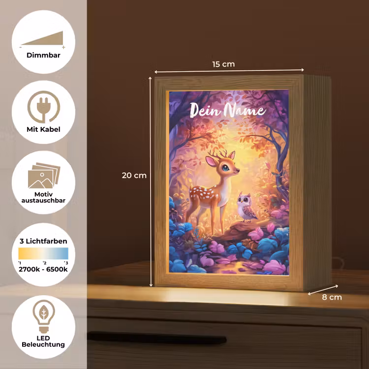 Hertje - Uil - Fantasie - Bos Light Box met kabel (Kinderlampje) klein -USP_websiteoverzichtDE