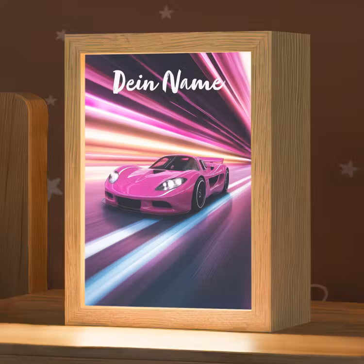 Raceauto - Roze - Neon Light Box met kabel (Kinderlampje) klein -zzz_3d_website