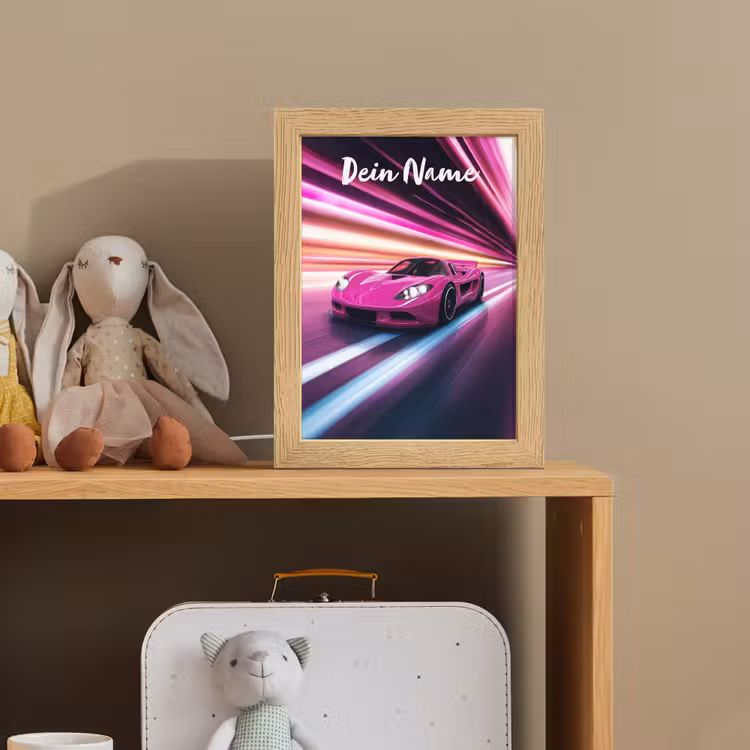 Raceauto - Roze - Neon Light Box met kabel (Kinderlampje) klein -sfeer2_kind