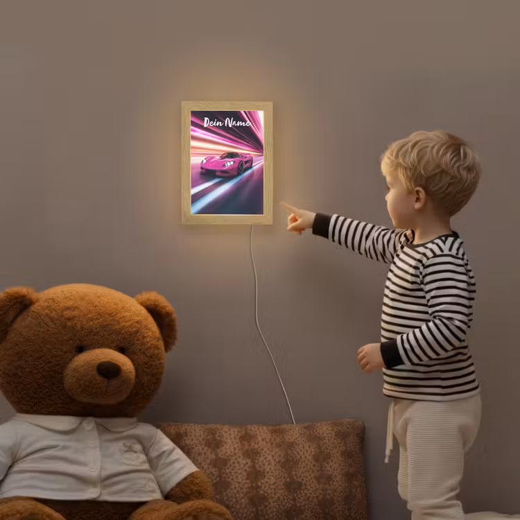 Raceauto - Roze - Neon Light Box met kabel (Kinderlampje) klein -sfeer4a_kind