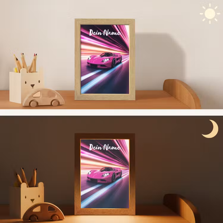Raceauto - Roze - Neon Light Box met kabel (Kinderlampje) klein -sfeer3_kind