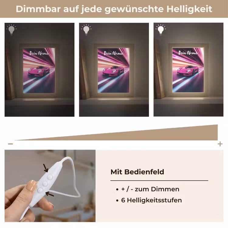 Raceauto - Roze - Neon Light Box met kabel (Kinderlampje) klein -USP_dimbaarDE