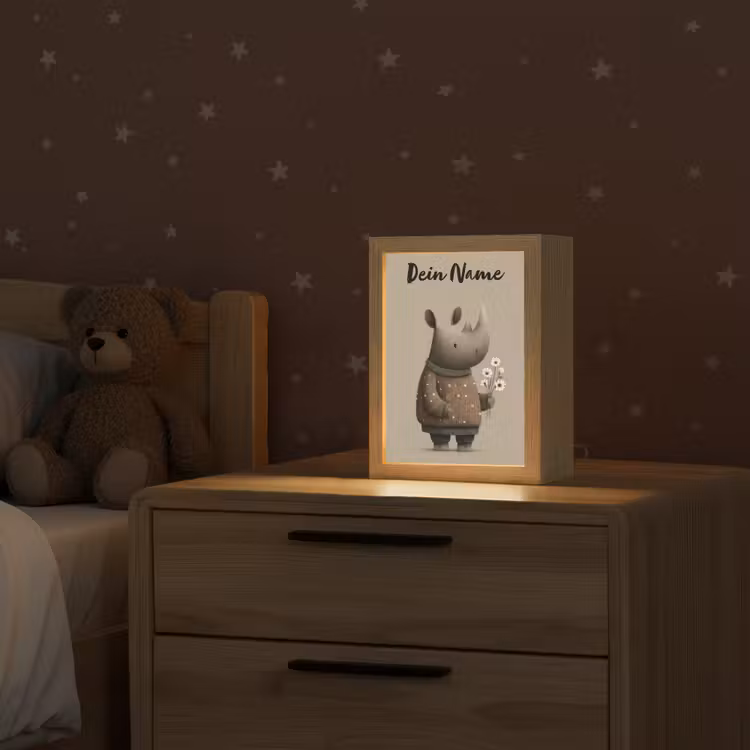 Neushoorn - Witte bloemen - Lief Light Box met kabel (Kinderlampje) klein -sfeer1_kind