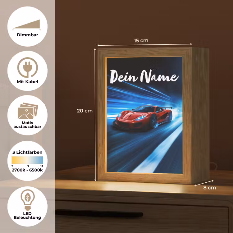 Rode raceauto - Blauw - Futuristisch Light Box met kabel (Kinderlampje) klein -USP_websiteoverzichtDE