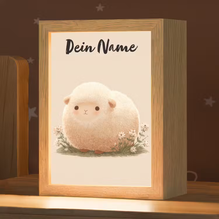 Schaap - Beige - Bloemen Light Box met kabel (Kinderlampje) klein -zzz_3d_website