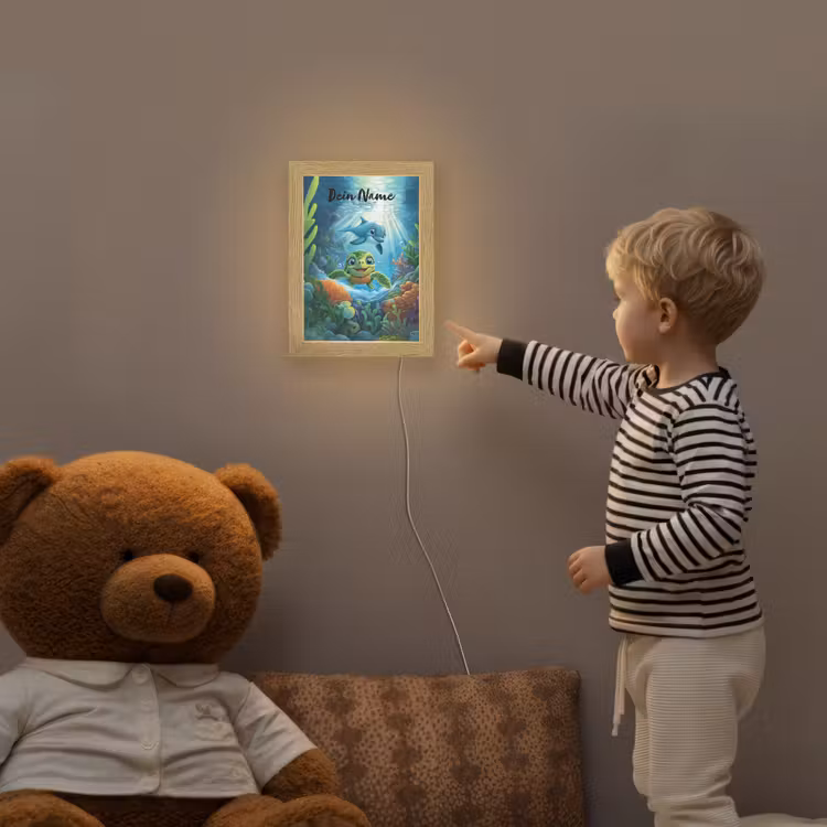 Schildpad - Dolfijn - Oceaan Light Box met kabel (Kinderlampje) klein -sfeer4a_kind