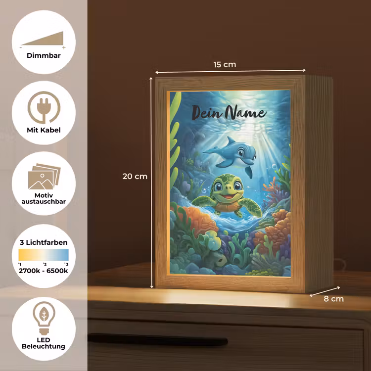 Schildpad - Dolfijn - Oceaan Light Box met kabel (Kinderlampje) klein -USP_websiteoverzichtDE