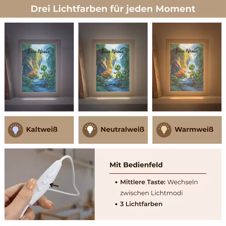 Schildpad - Dino - Jungle - Waterval Light Box met kabel (Kinderlampje) klein -USP_lichtkleurDE