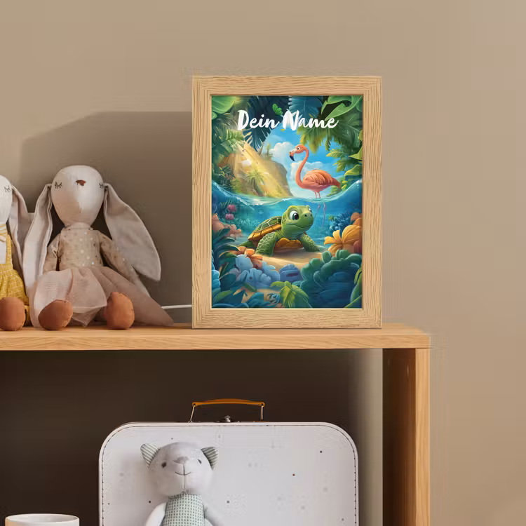 Schildpad - Flamingo - Tropisch - Oceaan Light Box met kabel (Kinderlampje) klein -sfeer2_kind