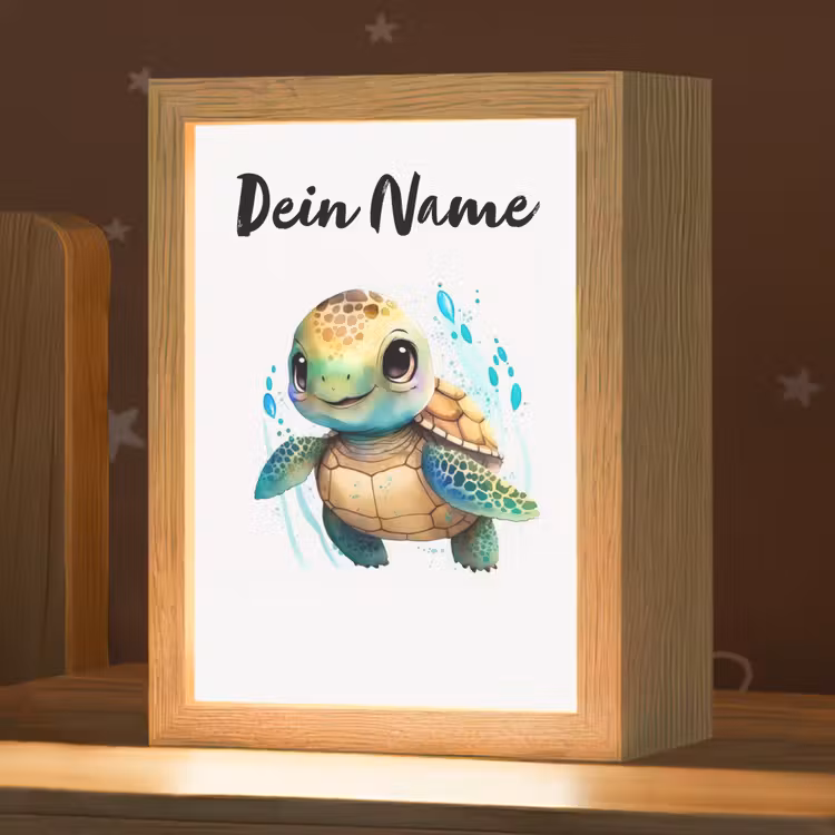 Schildpad - Waterverf - Kleuren - Dieren - Meisjes - Jongens Light Box met kabel (Kinderlampje) klein -zzz_3d_website